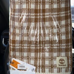 Timberland Cream and Tan Plaid Knit Scarf